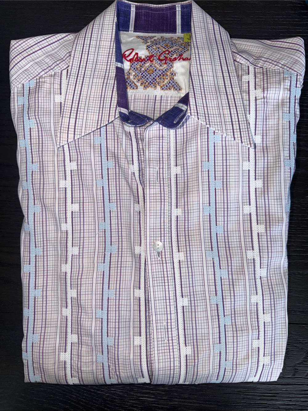 Robert Graham Purple and White Patterned Button-Down Shirt